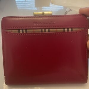 BURBERRY NovaCheck Pattern RED Leather kiss lock French Purse Coins/check Wallet